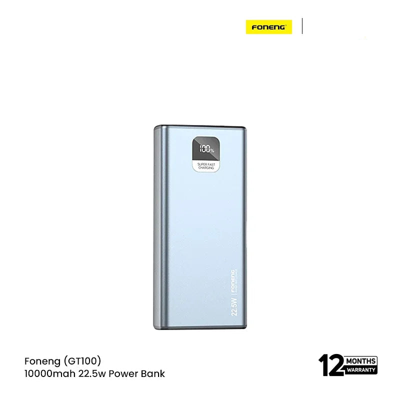 Foneng (GT100) 10000mah 22.5w with 3 outputs Power Bank - Metal Grey