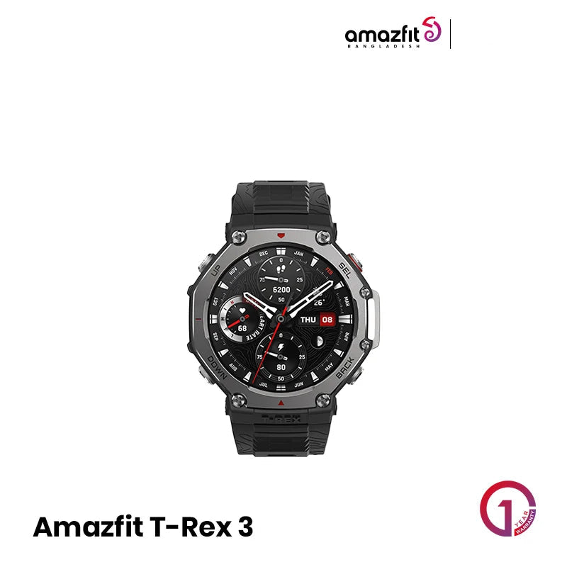 Amazfit T-Rex 3 1.5" Amoled Display GPS with AI voice control Rugged Smartwatch- Black EDU 260274