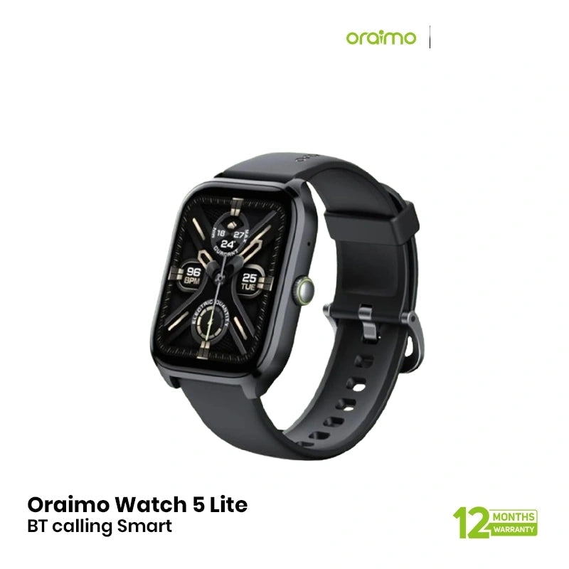 Oraimo Watch 5 Lite 2.01" Bluetooth Calling Smart Watch (OSW-804) - Black EDU 260355