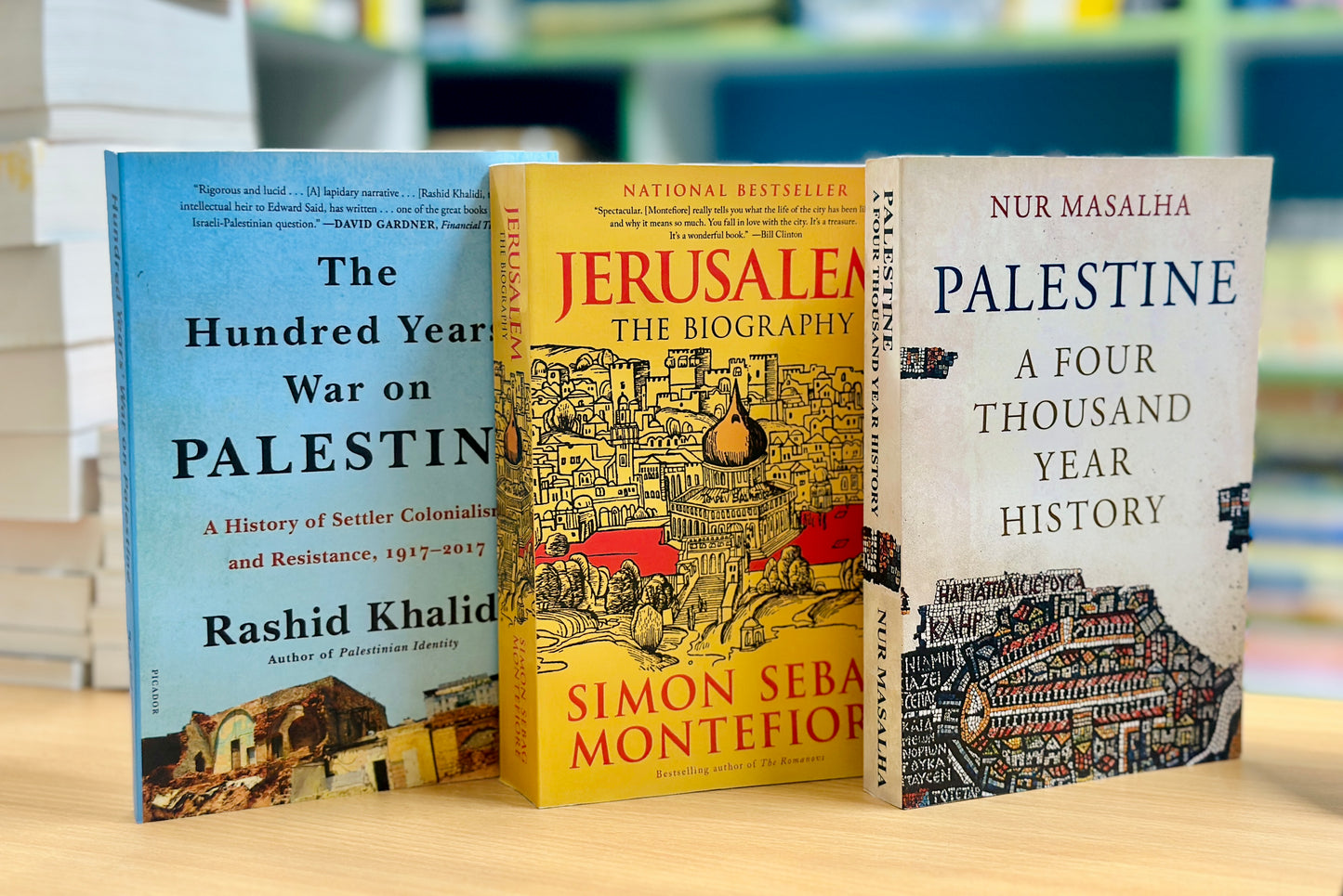 **The Hundred Years’ War on Palestine by Rashid Khalidi- **Jerusalem: The Biography by Simon Sebag- **Palestine: A Four Thousand Year History by Nur Masalha traces