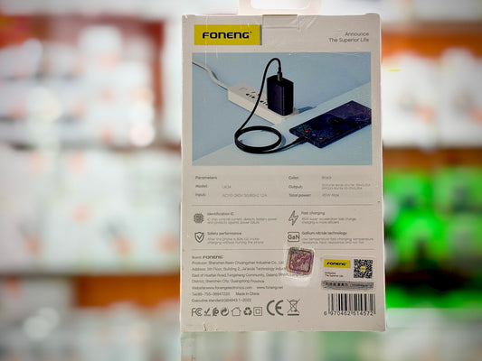 FONENG 45W GaN USB-C Wall Charger With Type-C Cable (UK34)- EDH260142