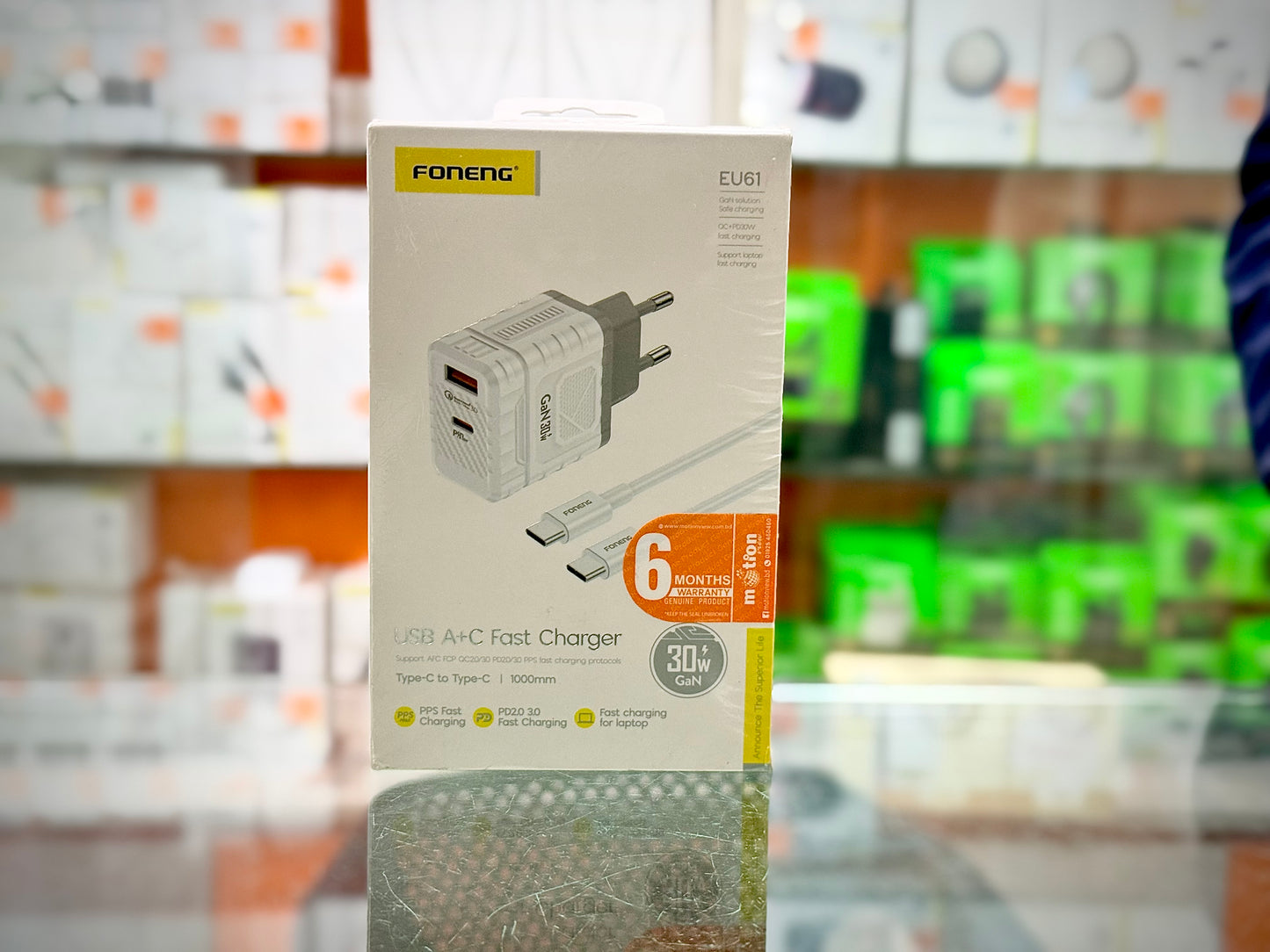 FONENG (EU61) 30W A+C 2-Port GaN Charger With Type-C to Type-C Cable- EDH260123