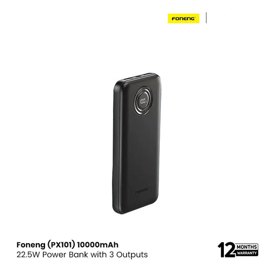 Foneng (PX101) 10000mah 22.5w with 3 outputs Power Bank - Black
