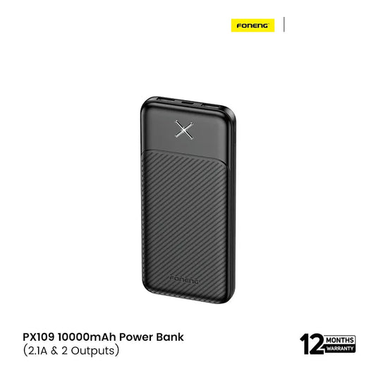 FONENG PX109 10000mAh Portable Power Bank Dual USB Output Fast Charging Battery Pack - Black