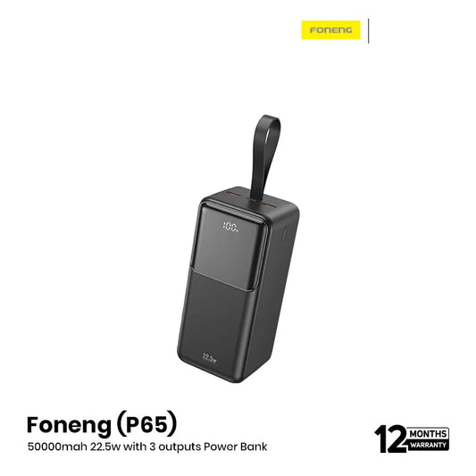 Foneng (P65) 50000mah 22.5w with 3 outputs Power Bank - Black