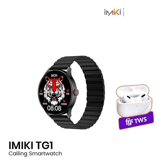 IMIKI TG1 Calling Super-retina AMOLED Smart Watch with Free Strap - Black EDU 260376