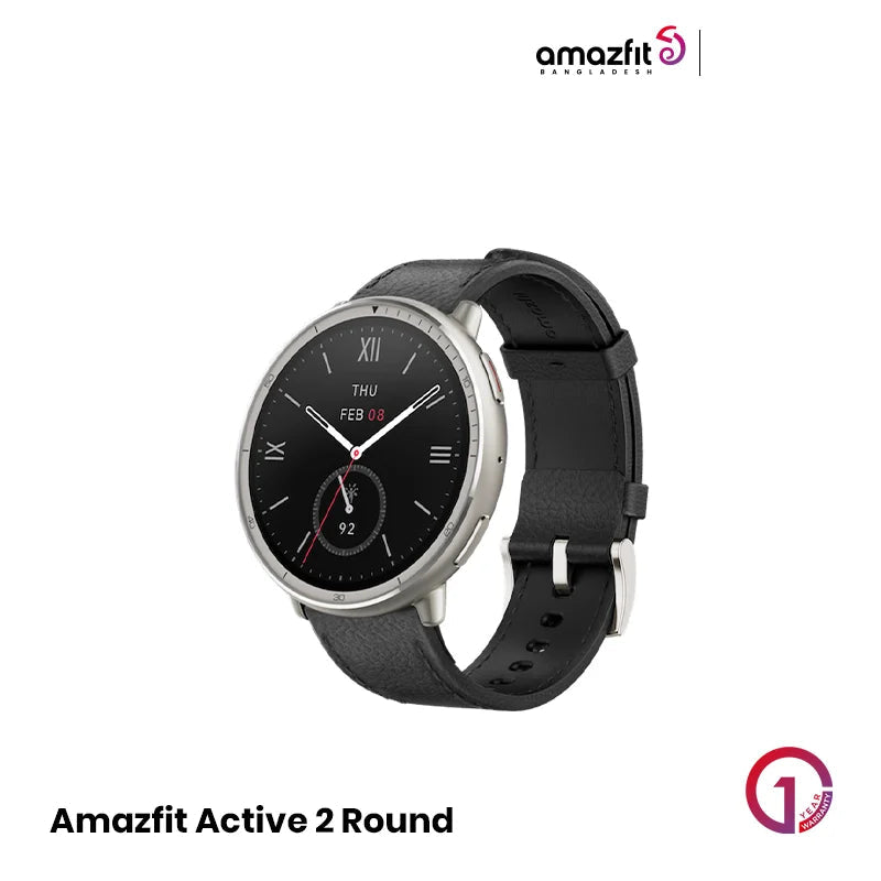 Amazfit Active 2(Round) 1.32inch Smartwatch (Premium) Dual Strap(Leather + Silicone)- Black