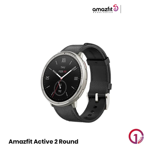 Amazfit Active 2(Round) 1.32inch Smartwatch (Premium) Dual Strap(Leather + Silicone)- Black