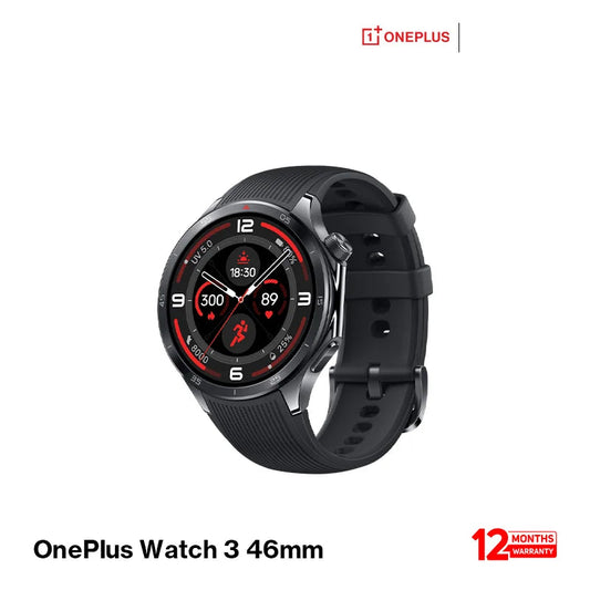 OnePlus Watch 3 BT Calling 1.5" AMOLED 2200 nits 5ATM GPS With 32GB/2GB RAM & Wear OS SmartWatch (OPWWE251) - Obsidian Titanium EDU 260230