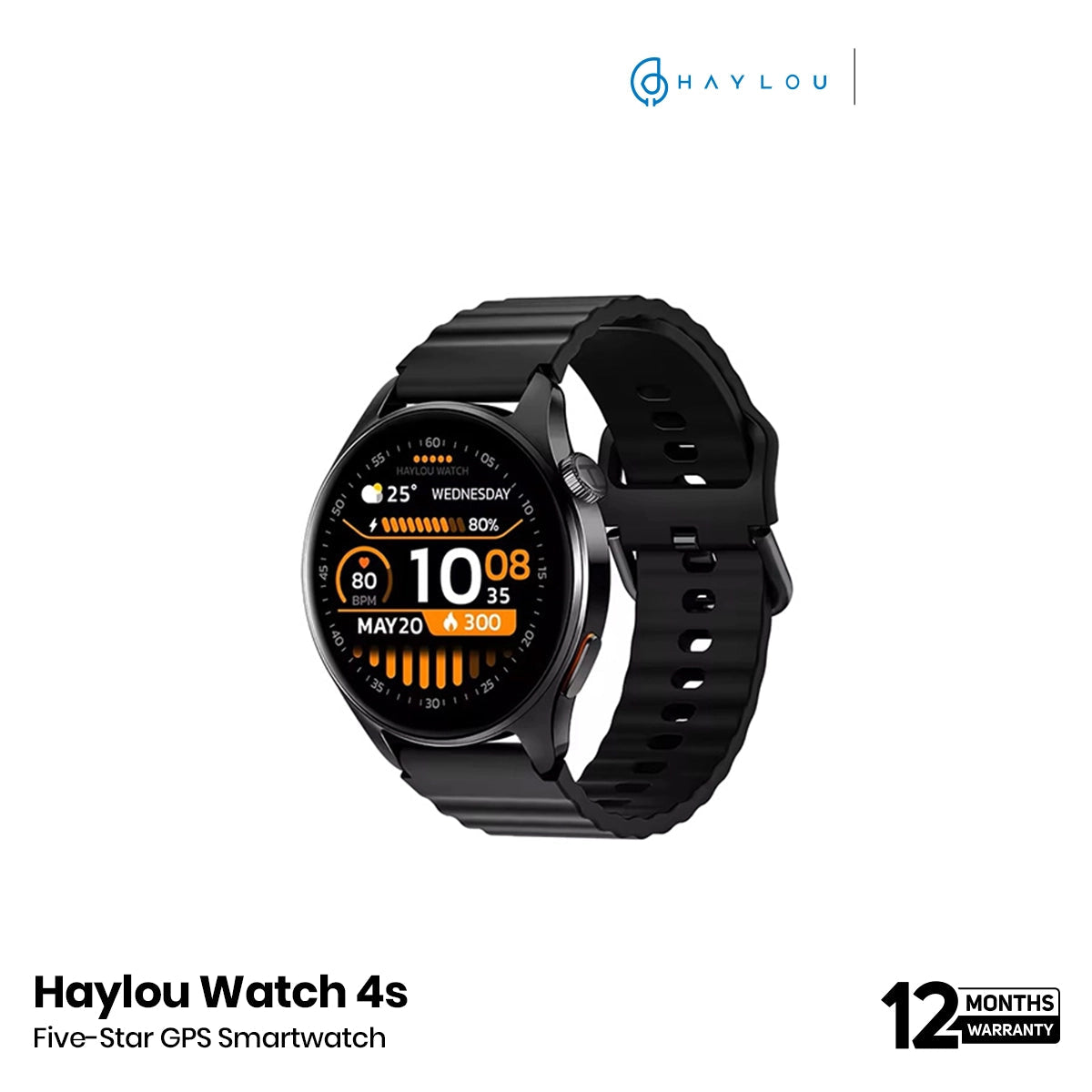 Haylou 4S 1.43" AMOLED Display With 1ATM Waterproof BT Calling Smart Watch- Black EDU 260262