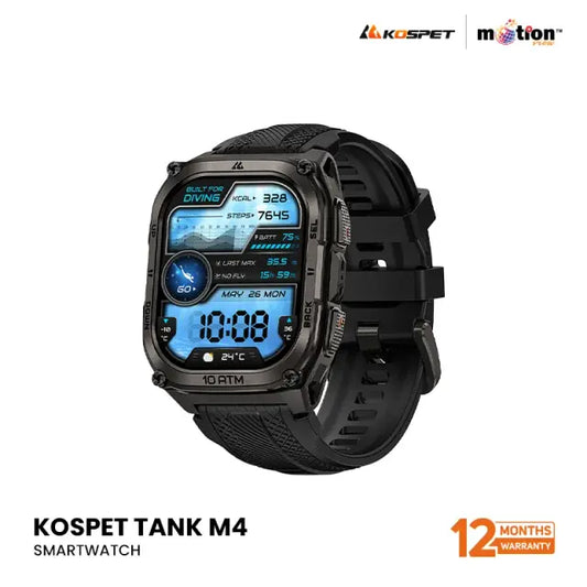 Kospet Tank M4 1.96" AMOLED 10 ATM Dive-proof With 32GB Storage RUGGED SMARTWATCH - Black