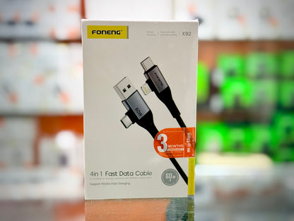 FONENG (X92) 60W Braided Fast Charging 4-in-1 Cable- Black- EDH260120