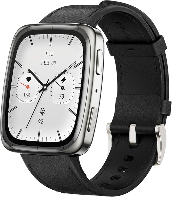 Amazfit Active 2(Square) 1.75inch Smartwatch (Premium) Dual Strap(Leather + Silicone)- Black