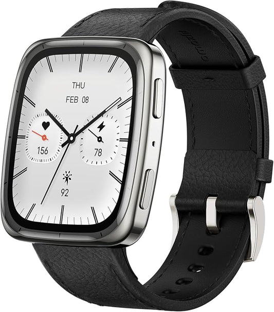 Amazfit Active 2(Square) 1.75inch Smartwatch (Premium) Dual Strap(Leather + Silicone)- Black