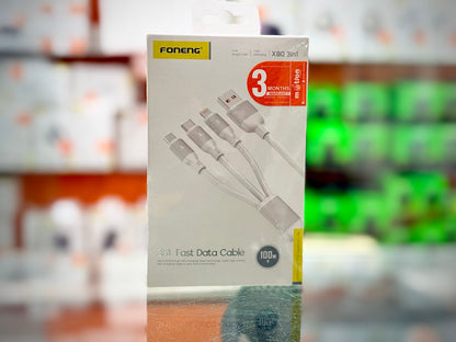 Foneng X80 1.2m 3-in-1 USB to USB-C / Lightning / Micro USB Cable- EDH260122