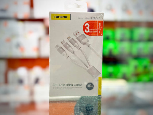 Foneng X80 1.2m 3-in-1 USB to USB-C / Lightning / Micro USB Cable- EDH260122