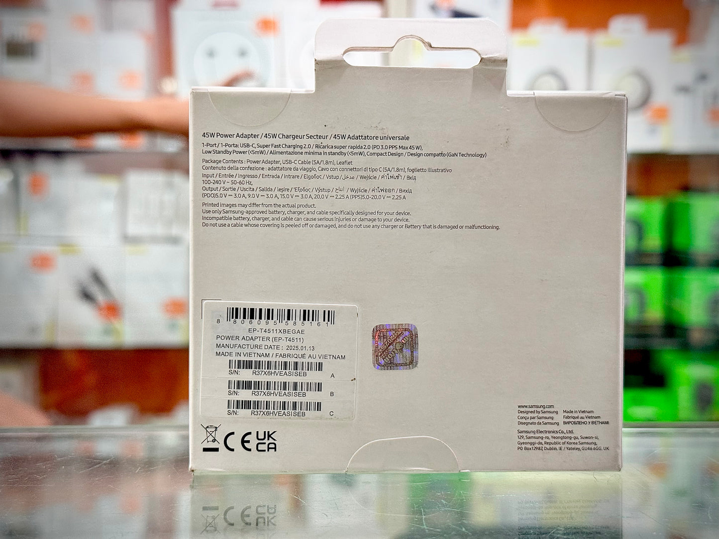 Samsung 45W PD Super Fast Power Adapter with C to C cable(5A/1.8m) (Model EP-T4511)- EDH260175