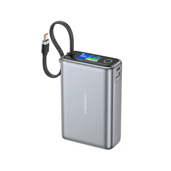 FONENG (PX132) 20000mah Color Display Power Bank (65W & 3 Outputs)- Dark Gray
