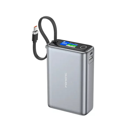 FONENG (PX132) 20000mah Color Display Power Bank (65W & 3 Outputs)- Dark Gray