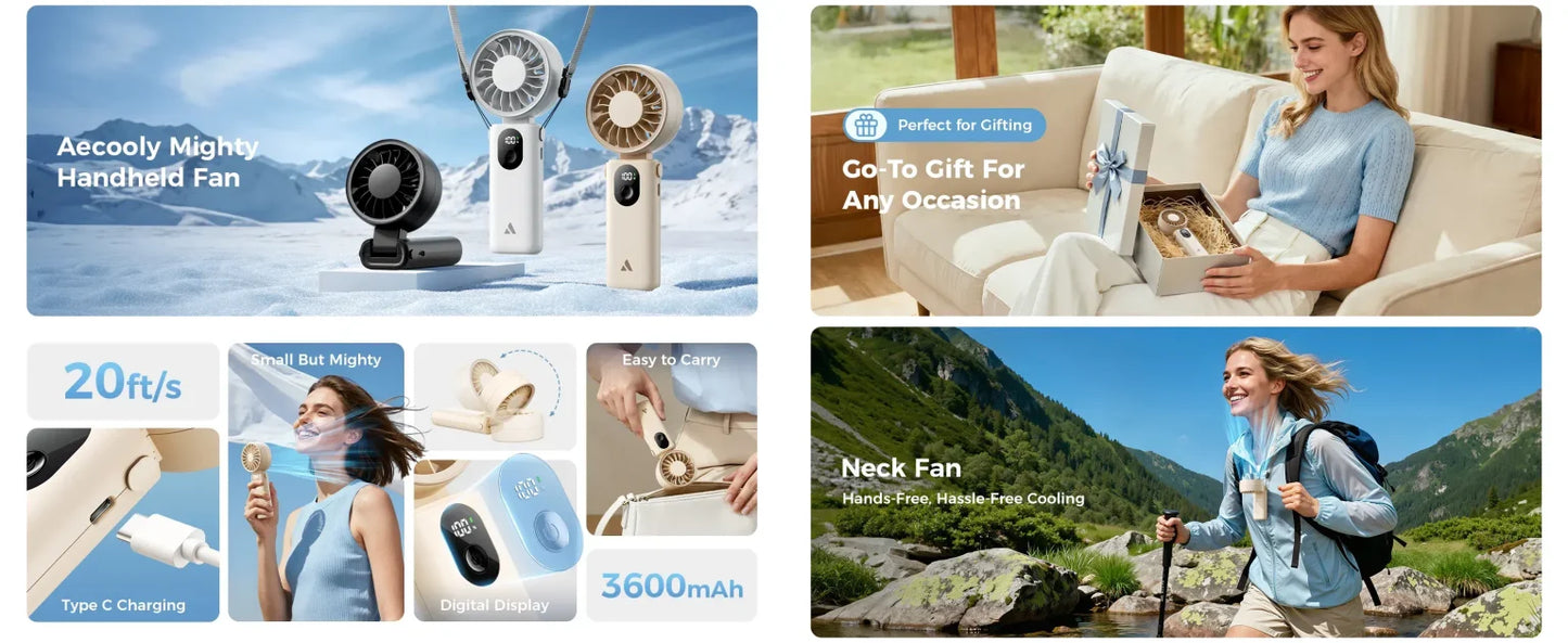 Aecooly Halo 04 Mighty Portable 3 in 1 Handheld Fan