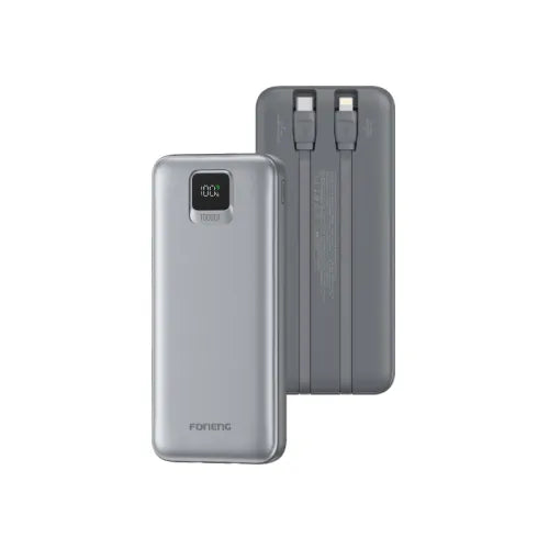 FONENG (PX135) 10000mah 22.5w Fast Charging Power Bank with Built-In 2 Cables- Dark Gray